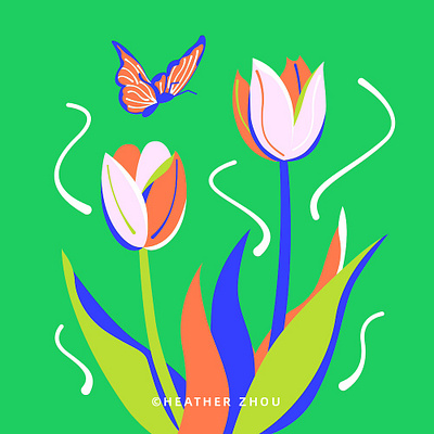 Tulips & Butterfly graphic design illustration op art pattern plant print still object vector visual art