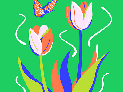 Tulips & Butterfly graphic design illustration op art pattern plant print still object vector visual art