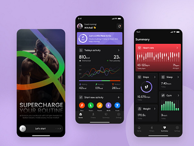 Fitness Tracking Mobile App Design accessible design activity monitoring dark mode ui figma fitness goals fitness tracking app focotik health app design health data visualization heart rate monitor mobile app mobile app design ui user centered design