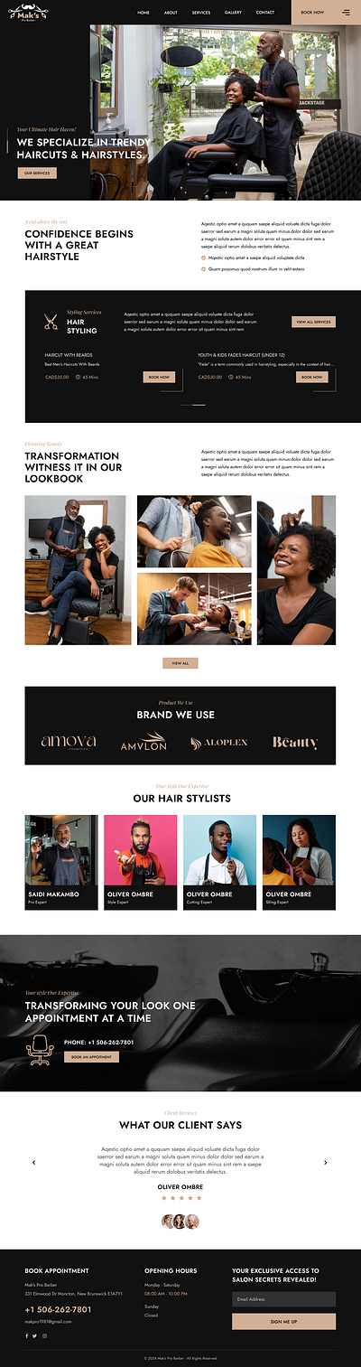 Barber Website Landing page graphic design ui