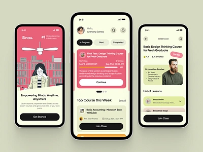 Sinau - Learning Mobile App apps clean design course design education figma design illustration interface learning learning app lesson minimalist mobile app mobile apps mobile ui online course udemy ui ui design uiux