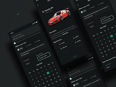 Car Booking App (Dark Mode) car booking app modern trending ui designer uiux uiux design ux design