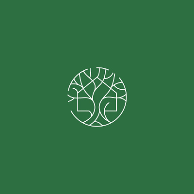 Tree House circular lineart logo minimal tree house