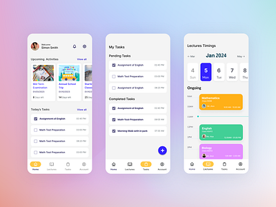 Student Activity Tracking App Design activity tracking app app design app ui assignemnts clean design e learning minimal design mobile app design student app task design ui uiux