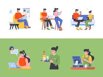 People Working Illustrations business character design characters collaboration flat design flat illustration freelance illustration man office people team teamwork vector art vector design web illustration woman work from home working working together