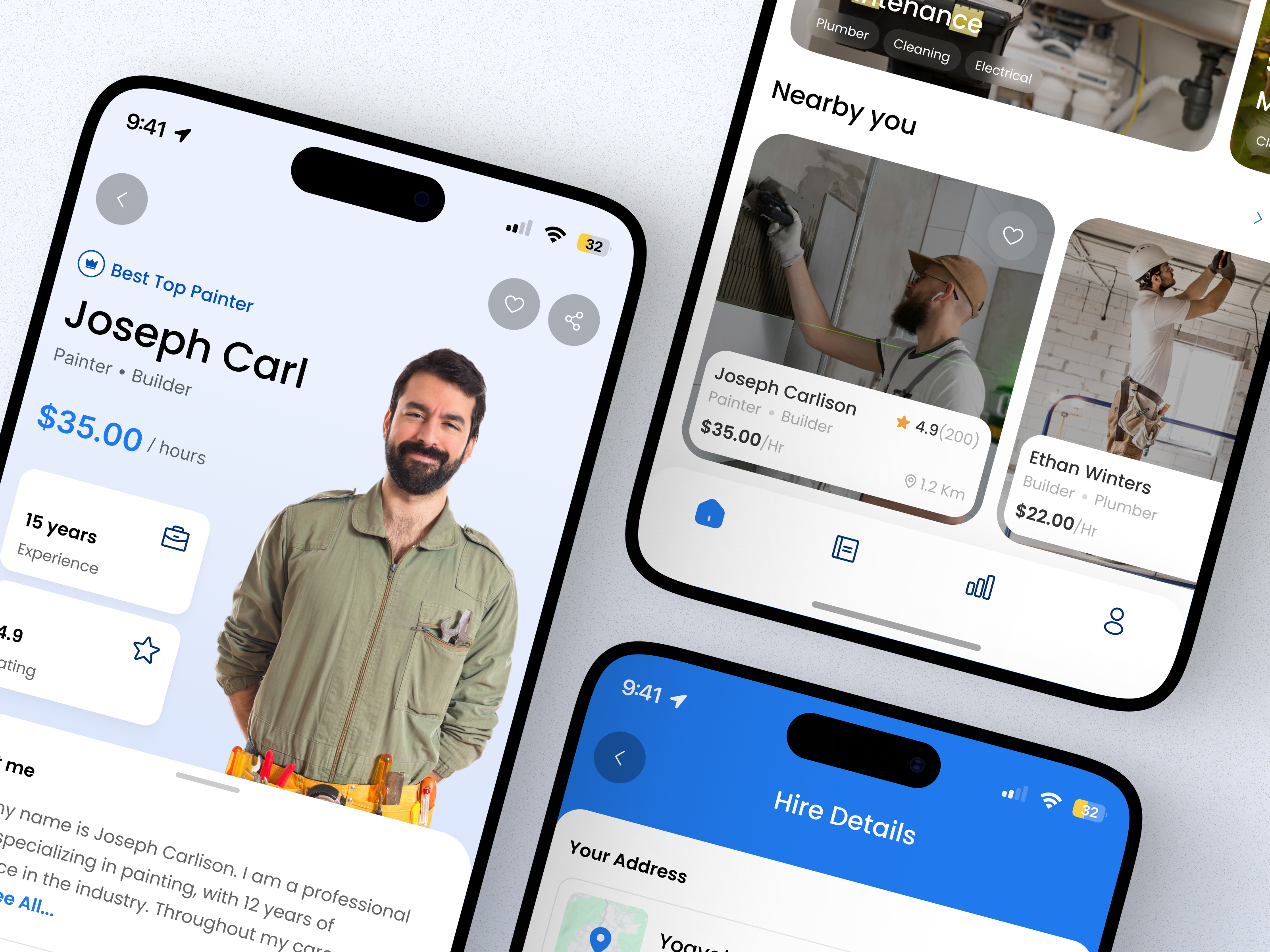Carely - Home Care Service Mobile App application card design figma handcraft home app home care home care service house works ios mobile mobile app mobile application mobile service home plumber product design professional review ui utilities