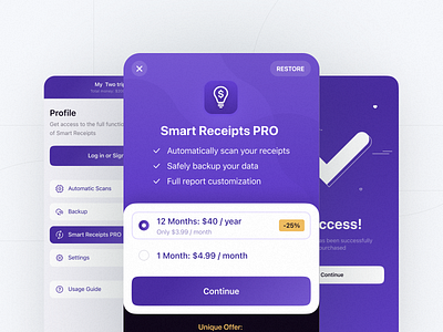 Smart Receipts – Subscription screens (iOS / Android) android app buy trial design figma ios app portfolio product design smart receipts subs subscription trial ux