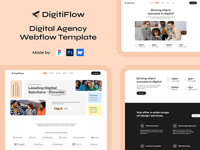 DigitiFlow - Digital Agency Webflow Template advertising firms animation attractive b2b business best design digital agency it services mobile modern responsive startups technology template top ui ux webflow webflow digital agency website