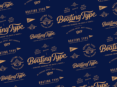 Boating Type Logo Suite boat branding bt cursive emblem flag graphic design illustration lettering logo logo design matt vergotis monogram open crest script verg yacht