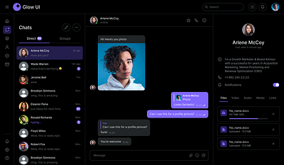 Messenger — Glow UI admin chat dark mode dark theme glow ui message messenger saas template ui