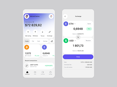 Neobanking Mobile App bank banking app blockchain crypto cryptocurrency design exchange finance fintech interface mobile neobank payments transactions ui ux