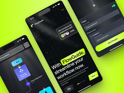 FlowGuide - Mobile App for SaaS app app design app ui design dark app design interface ios app iphone app mobile app mobile app developer mobile design mobile ui service startup ui uiux ux