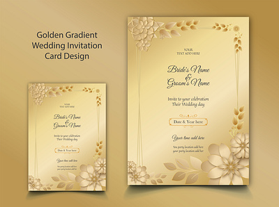 Golden Gradient Wedding Invitation Card celebration ceremony couple cute date elegant wedding engagement event festival golden elements golden template golden wedding invitation invite card love rsvp save date wedding wedding celebration wedding ceremony