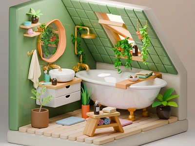 Cute 3D Bathroom concept 3d blender dis graphic design