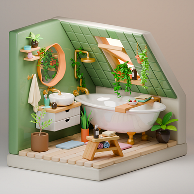 Cute 3D Bathroom concept 3d blender dis graphic design