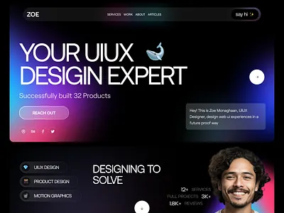 ZOE - Portfolio Landing page design UI ☄️ dark design header hero landing page portfolio theme typography ui uiux user interface ux webdesign website