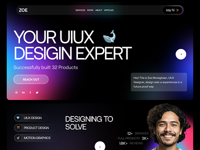 ZOE - Portfolio Landing page design UI ☄️ dark design header hero landing page portfolio theme typography ui uiux user interface ux webdesign website