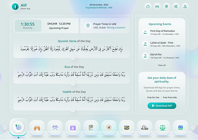 Alif - Islamic Website | Glassmorphism UI animation app branding design glassmorphism ui graphic design illustration ui ui design ux