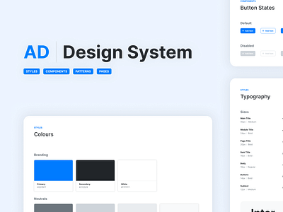 AD | Design System buttons colour components design design system documentation foundations library pages patterns styles systems typography ui kit ux