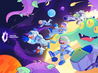 Astro Fantasy - Splash Screen Illustration astronaut character character design design galaxy game game design illustration loading screen mascot character splash screen ui vibrant