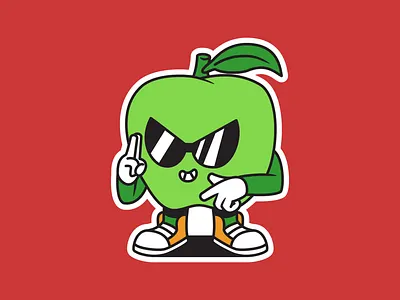 Kool Apple 😎🍏 apple branding cool fresh fruit glasses green illustration logo mascot orange red retro sneaker sticker vibrant