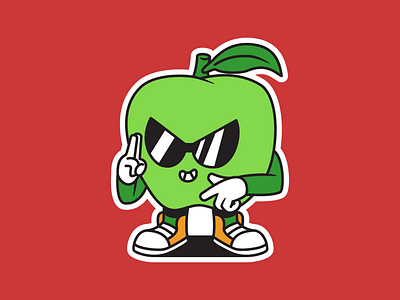 Kool Apple 😎🍏 apple branding cool fresh fruit glasses green illustration logo mascot orange red retro sneaker sticker vibrant