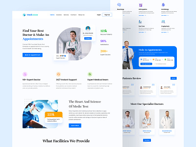 Medical Website Landing Page Design biotech clean clinic design doctors figma healtcare hospital hospital website landing page design medical web ui medical website landing page product landing page surgery telemedicine ui uiux ux design web design website design