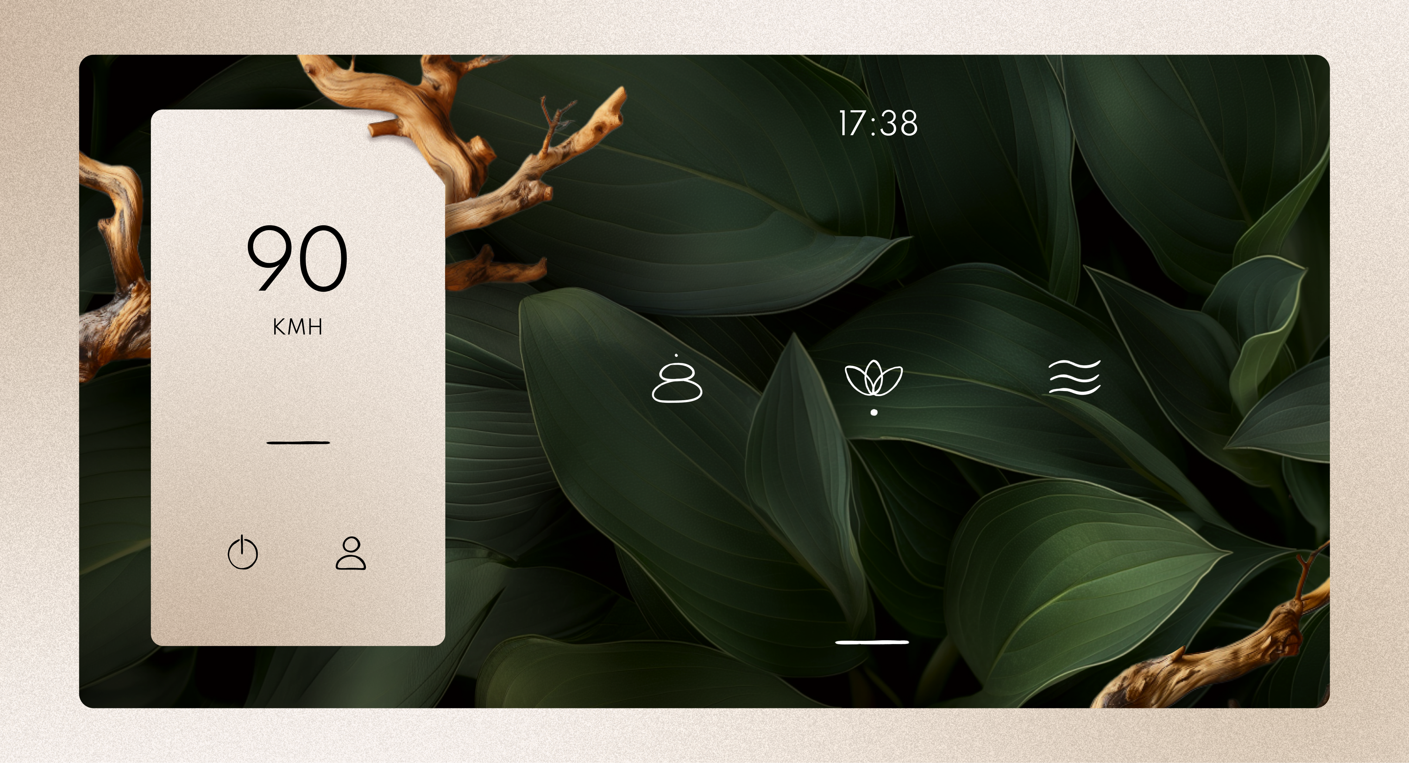 Shinrin-Yoku concept asia branch calm car concept dashboard design display hand drawn harmony hmi icons illustration japanese leaves natural painted speed ui vehicle
