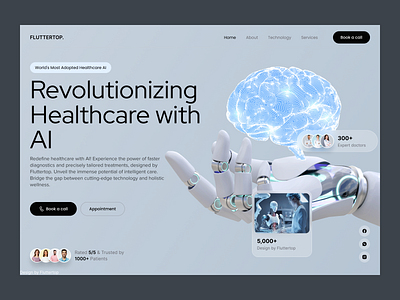 AI Website Design for Healthcare ai ai design ai web ai website artificial intelligence doctor doctors app fluttertop health care health website healthcare healthcare web design healthcare website hero section hospital website medical ai medicine patient web design website design