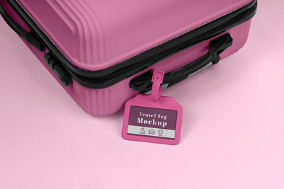 Pink Suitcase Tag Mockup branding design graphic design label logo mockup pink suitcase tag travel