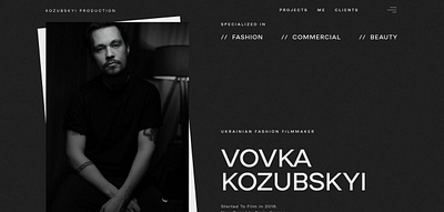 Personal website for Ukrainian fashion filmmaker animation design development frontend webflow