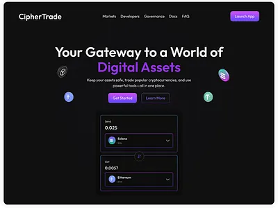 CipherTrade: Crypto exchange landing page crypto design landing page ui uidesign uiux web web design web3