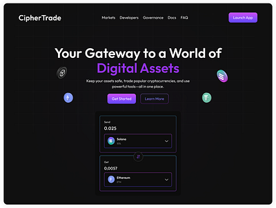 CipherTrade: Crypto exchange landing page crypto design landing page ui uidesign uiux web web design web3