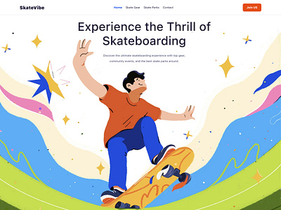 Skatevibe Home Page Hero Section board hero illustration landingpage skate skateboard sport ui ux website