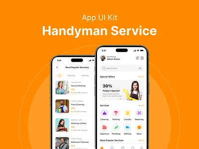 Handyman service app ui kit appliance application cleaning creativity design handyman service laundry mockup painting plumbing repairing service booking shifting ui ui design ux