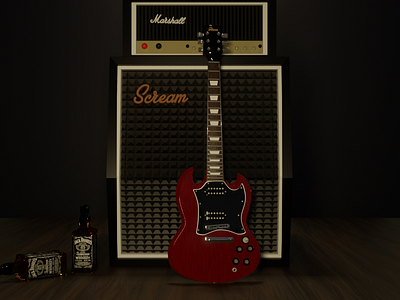 Gibson Red Country 3d ampli animation black blender branding country drink gibson graphic design guitar jackdaniels logo marshal motion graphics red rock song ui