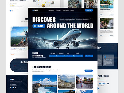 Travel Agency website landing page UI design branding design flight booking home page homepage interaction interface uiux landing page prototype tourist traveling traveling website ui uiux ux web design website website design wireframe wordpress