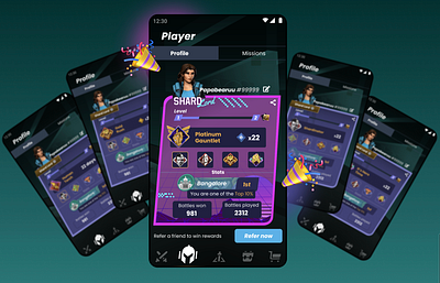 Player Profile screen UI app design game missions mobile app player card profile ui