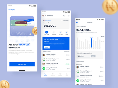 Uniwallet pocket finance app finance fintech mobile app mobile design ux design wallet
