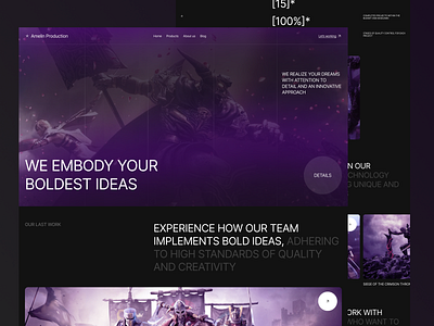 Amelin Production - Landing Page for Gaming agency agency dark design graphic design join landing logo luxury main page middle age minimal one page page play production ui ux warrior web