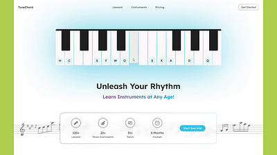 TuneChord - Animated Music Piano Landing Page/ Home page UI animation home page landing page minimal minimalistic product design ui uidesign uiux uxdesign visual design web design webpage