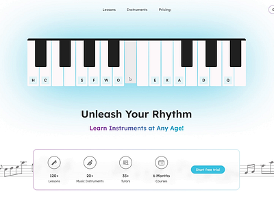 TuneChord - Animated Music Piano Landing Page/ Home page UI animation home page landing page minimal minimalistic product design ui uidesign uiux uxdesign visual design web design webpage