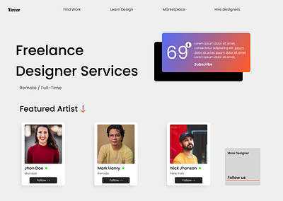 Freelancers app clean ui design freelance landing pages minimalist ui