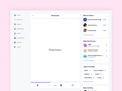 Educational Social Media Platform - Flashcard academic dashboard digital classroom e learning edtech home ims learning learning management system mobile learning online education responsive design social learning ui ui design web design web platform web screen web ui
