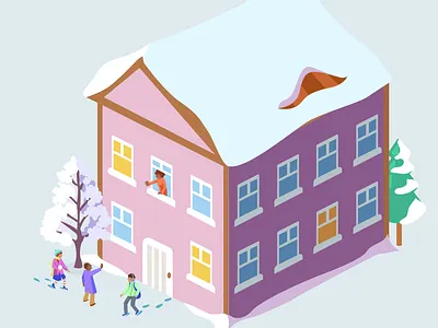 Isometric Building in a Snowy Atmosphere 2d educational illustration isometric map snow vector