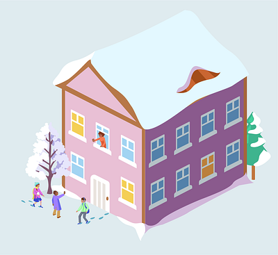 Isometric Building in a Snowy Atmosphere 2d educational illustration isometric map snow vector