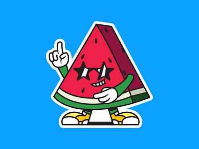 Kool Watermelon 😎🍉 blue branding cool design fresh fruit glasses graphic design green illustration juice kid logo mascot red retro sneaker sticker vibrant watermelon