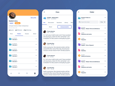 Educational Social Media Platform - II - Mobile App academic class classroom edtech folder mobile design profile