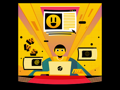 Into The Wild black branding browse calendar computer design digital editorial icon illustration indonesia internet laptop light play smile ui ux vector yellow