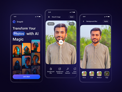 SnapAI AI Photo Enhancer Mobile app UI app ui mobile app mobilephotography photoapp photoediting photoenhancement photography